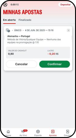 Cashout na Superbet em um jogo da Nations League entre Alemanha e Portugal.