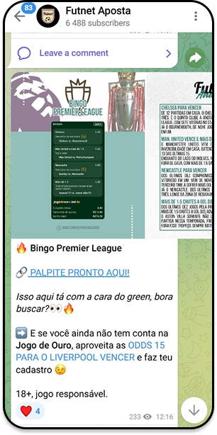 Grupos no Telegram relacionados a apostas esportivas Futnet com dicas de 