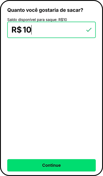 Valor de saque inserido como R$10 na opção Pix do aplicativo KTO.