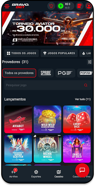 Bravo.Bet com banner para o torneio Aviator de R$30.000