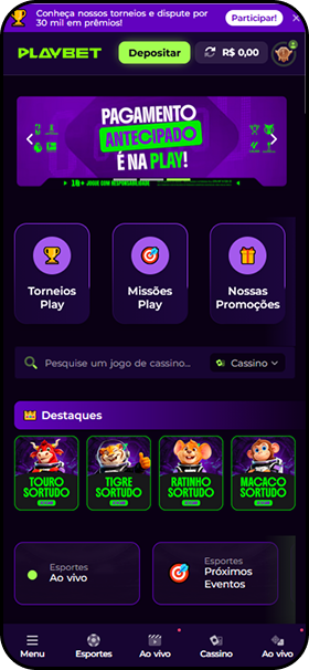 Playbet com torneios, missões e promoções incluindo pagamento antecipado na plataforma