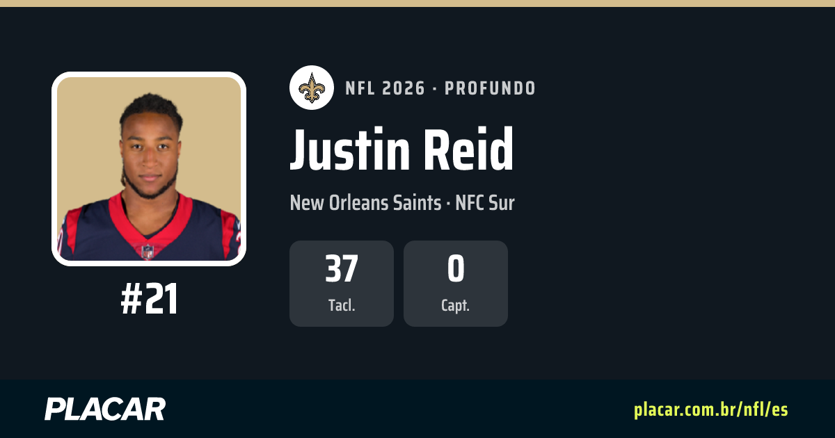 Justin Reid: estadísticas, partidos y perfil en la NFL 2026 | Placar