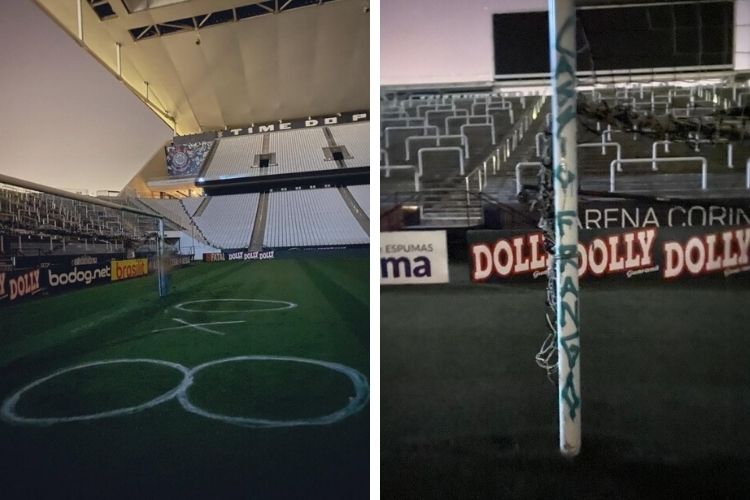 Arena Corinthians é invadida e pichada por palmeirenses antes de clássico