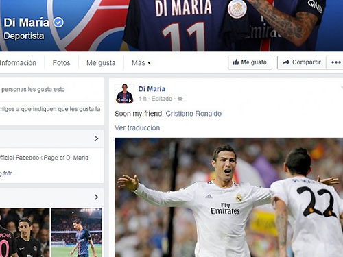 Di Maria vai processar Facebook após conta falsa divulgar saída de Cristiano Ronaldo do Real