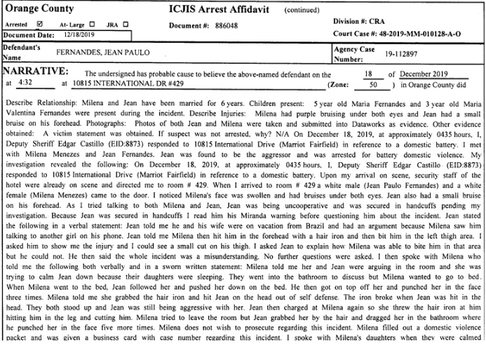 Documento mostra versão do goleiro Jean e das filhas do casal