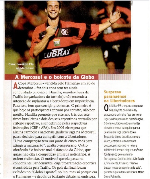 PLACAR de janeiro de 2000 destacou título do Flamengo e boicote da Globo à Mercosul