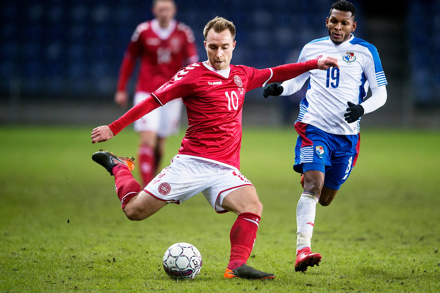 O jogador da Dinamarca, Christian Eriksen, durante amistoso contra o Panamá, realizado no Estádio Brøndby, em Copenhague - 22/03/2018