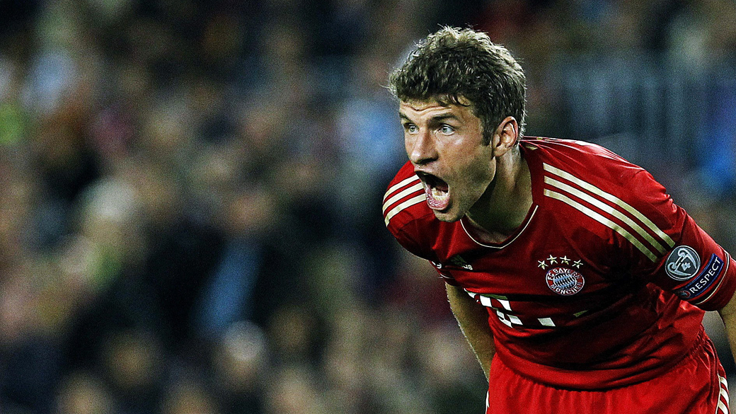 Atacante Thomas Müller durante partida contra o Barcelona, válida pelas semifinais da Liga dos Campeões