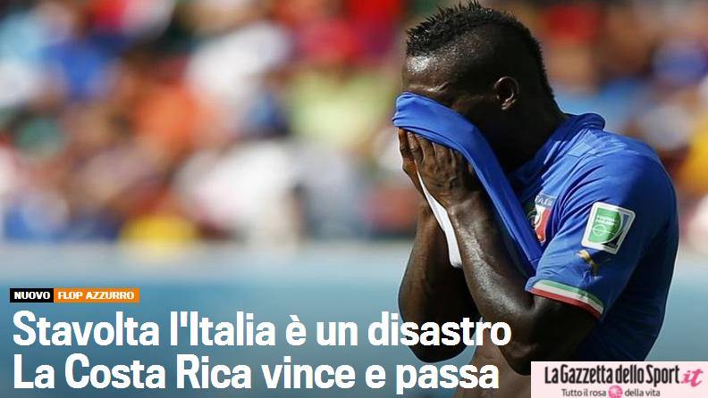 Jornal La Gazzetta Dello Sport criticou a atuação da equipe de Mario Balotelli