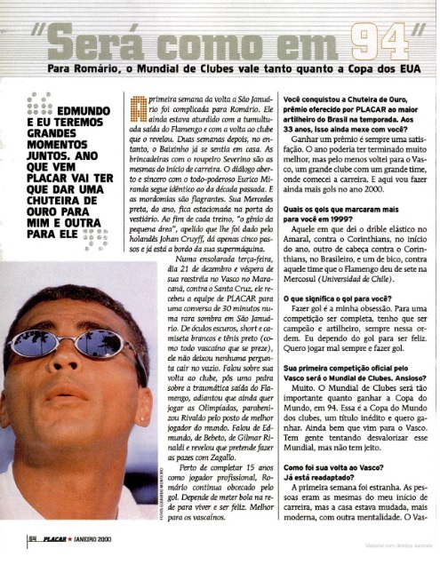 Entrevista de Romário na edição de janeiro de 2000