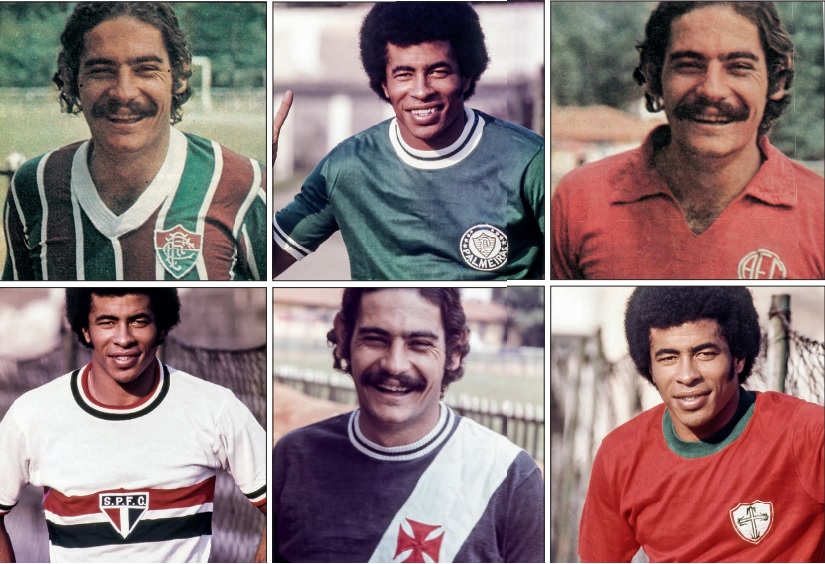 Rivellino e Jarzinho com as camisas de adversários, em 1972
