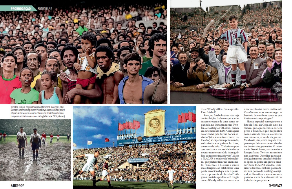 Túnel do tempo: os geraldinos no Maracanã, nos anos 1970 (acima), o menino inglês em Wembley nos anos 1950 (à dir.), o Spartak de Moscou contra o Milan na União Soviética no tempo do socialismo e a lama na Inglaterra de 1937 (abaixo)