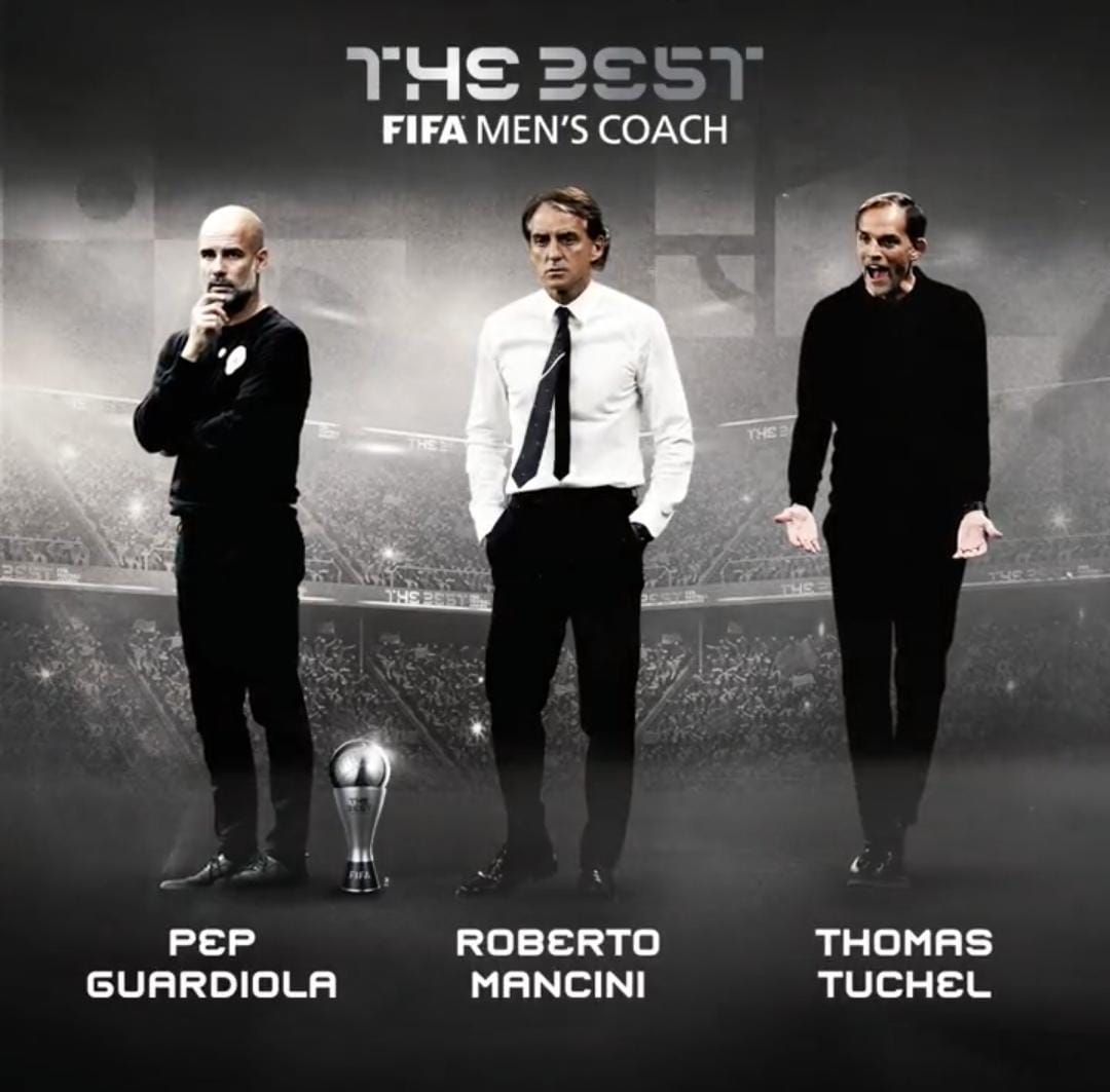 The Best: Guardiola, Roberto Mancini e Tuchel são os técnicos finalistas