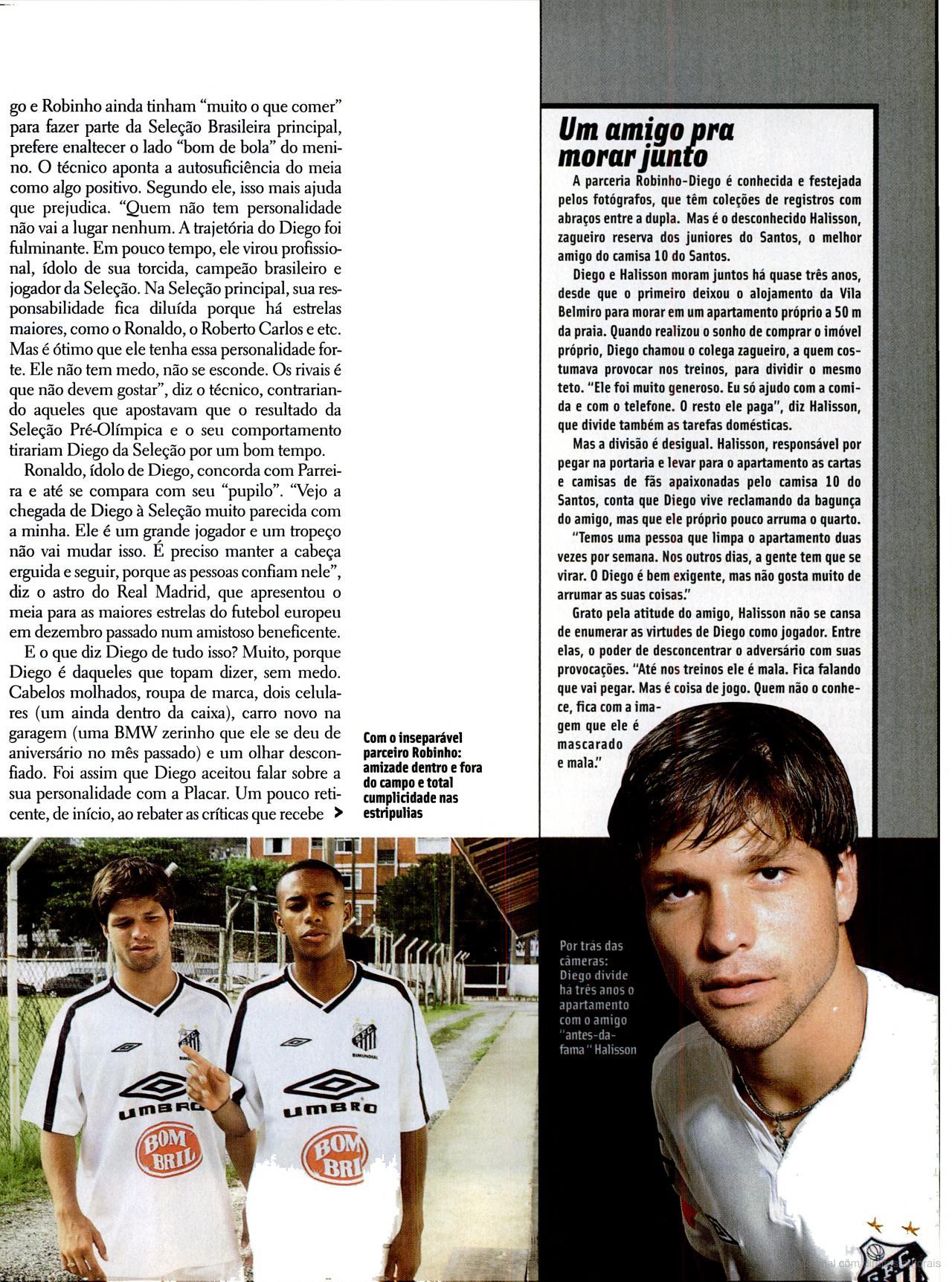 Diego ao lado de Robinho no Santos -