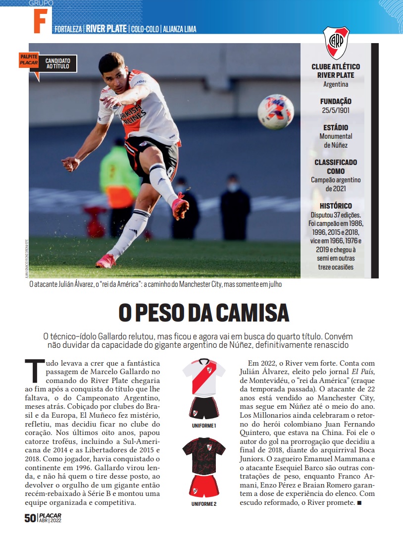 Ficha do River Plate no guia da Libertadores