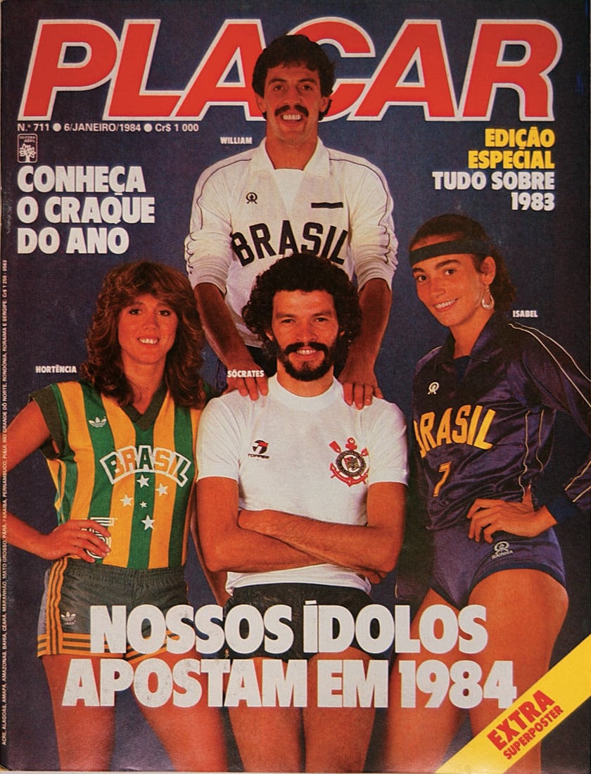 Sócrates com Hortência do basquete, Willian, do vôlei e Isabel do vôlei -