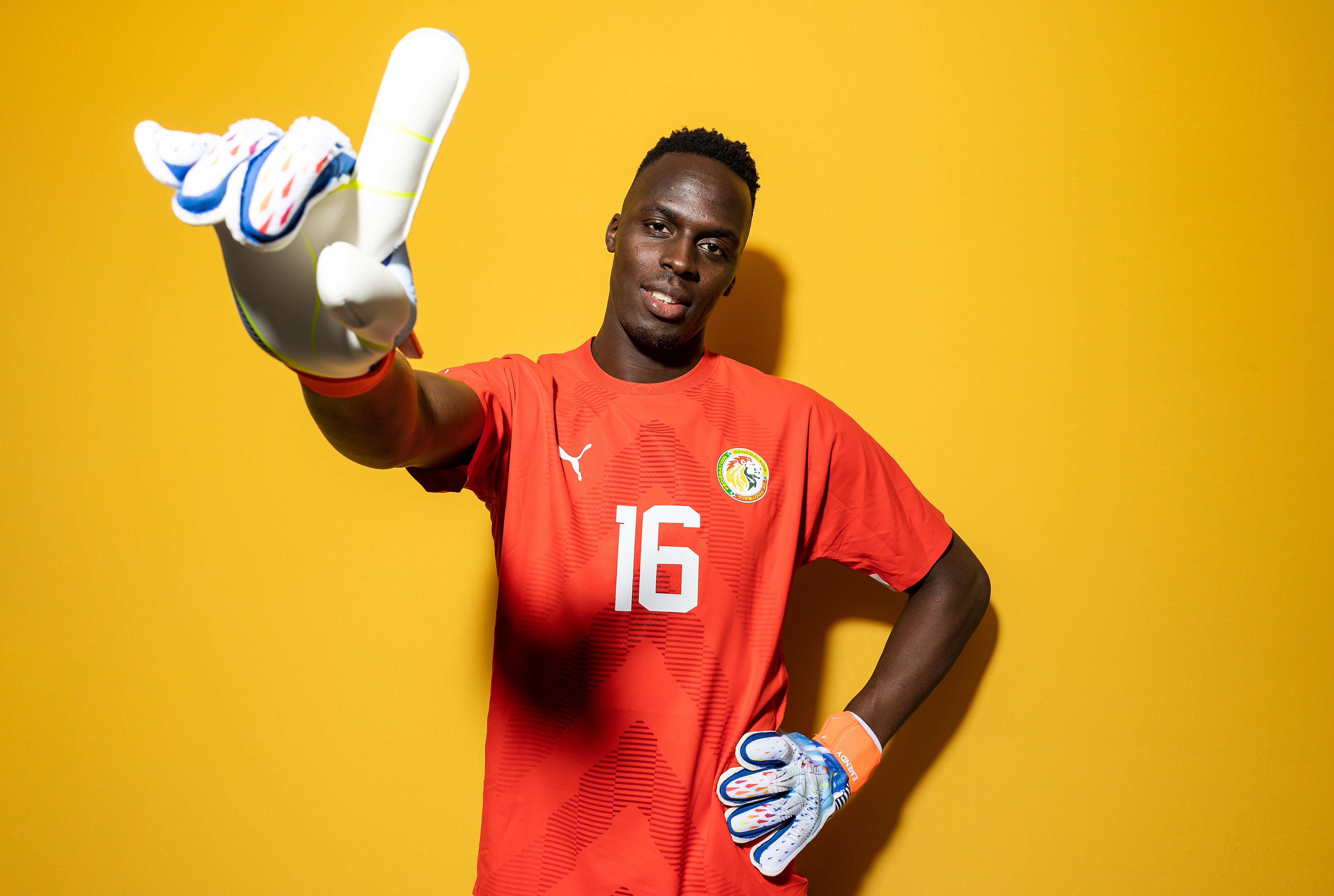 DOHA, QATAR - NOVEMBER 17: Edouard Mendy of Senegal during the official FIFA World Cup Qatar 2022 portrait session on November 17, 2022 in Doha, Qatar. (Photo by Ryan Pierse - FIFA/FIFA via Getty Images)