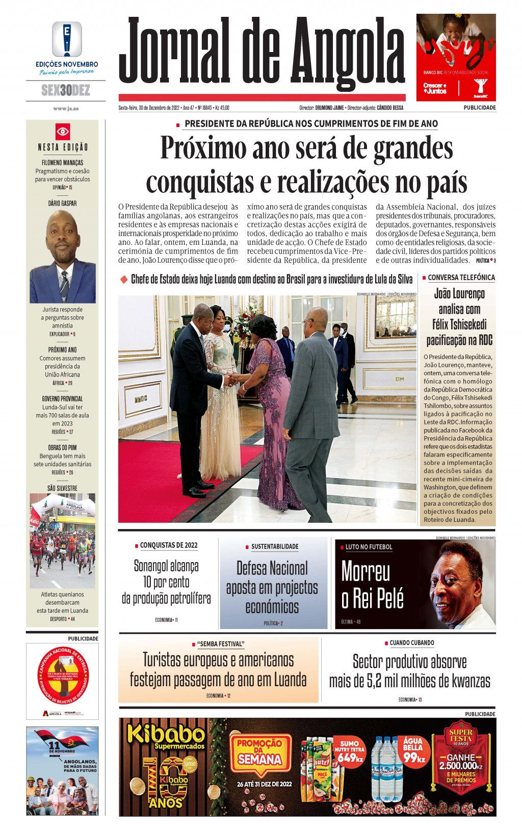 Jornal angolano noticiou a morte de Pelé -