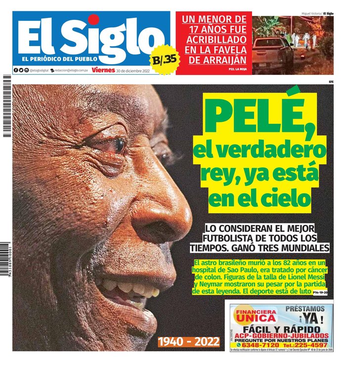 Panamenhos deram capa para a morte de Pelé -