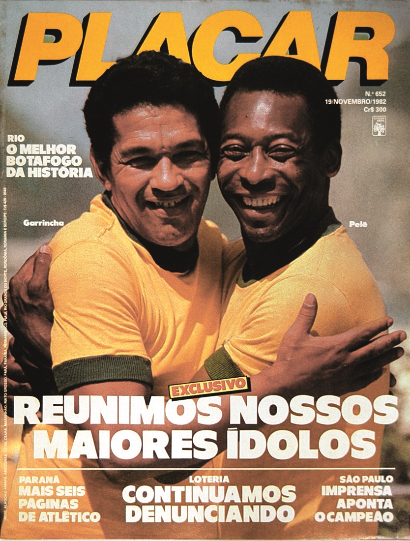 Pelé e Garrincha na capa da revista Placar, edição 652, 19 de novembro de 1982