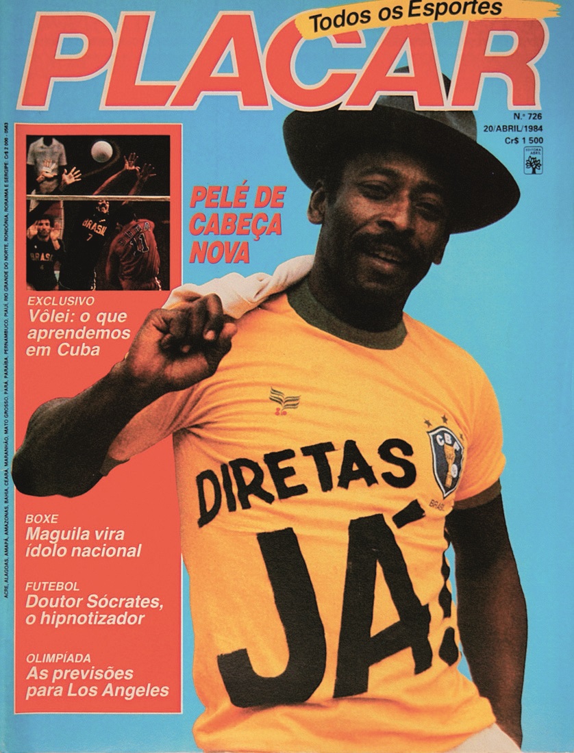 Pelé em campanha pelas Diretas Já em capa de abril de 1984