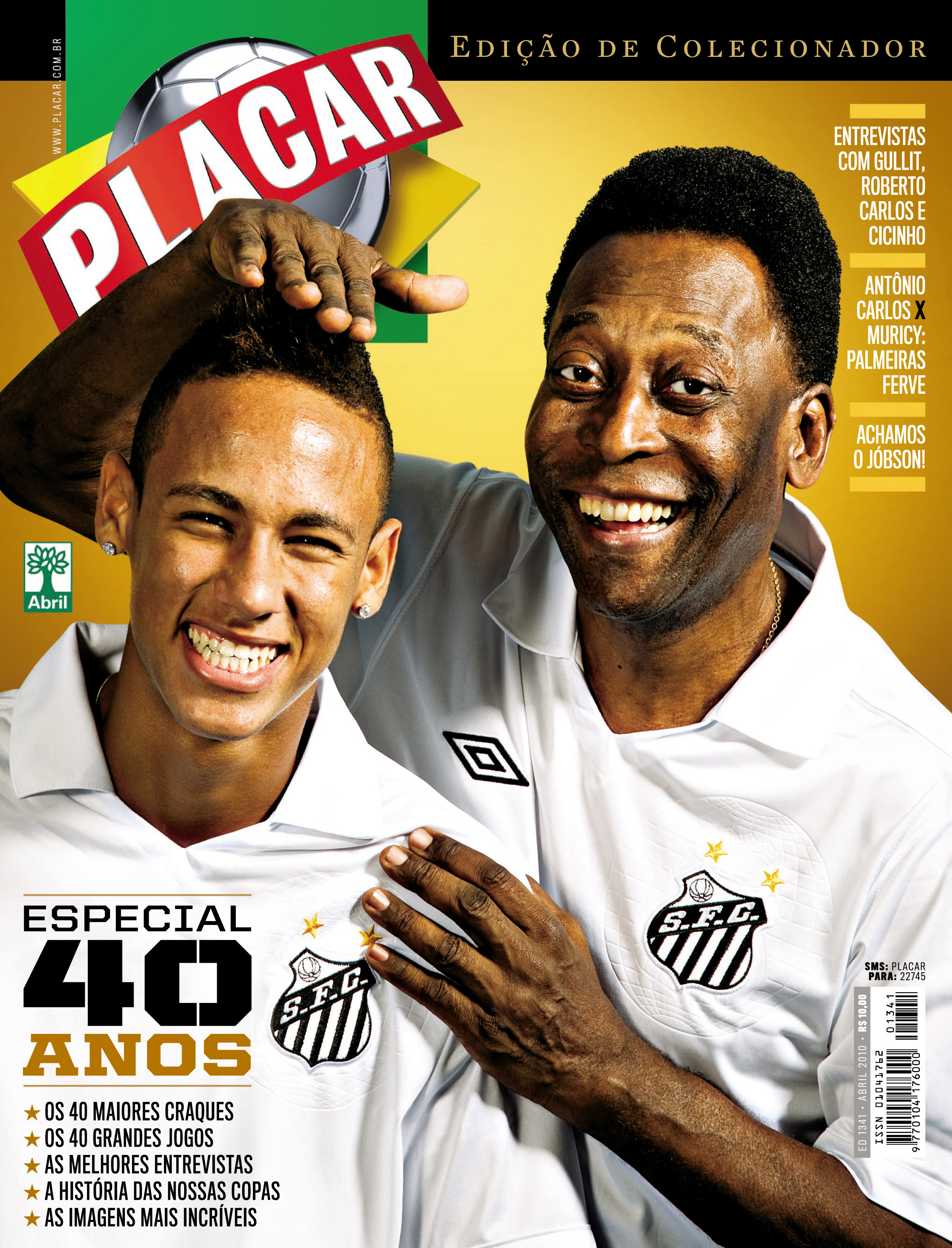 Neymar e Pelé na capa da revista Placar edição de colecionador 1341, de abril de 2010, comemorativa aos 40 anos do título