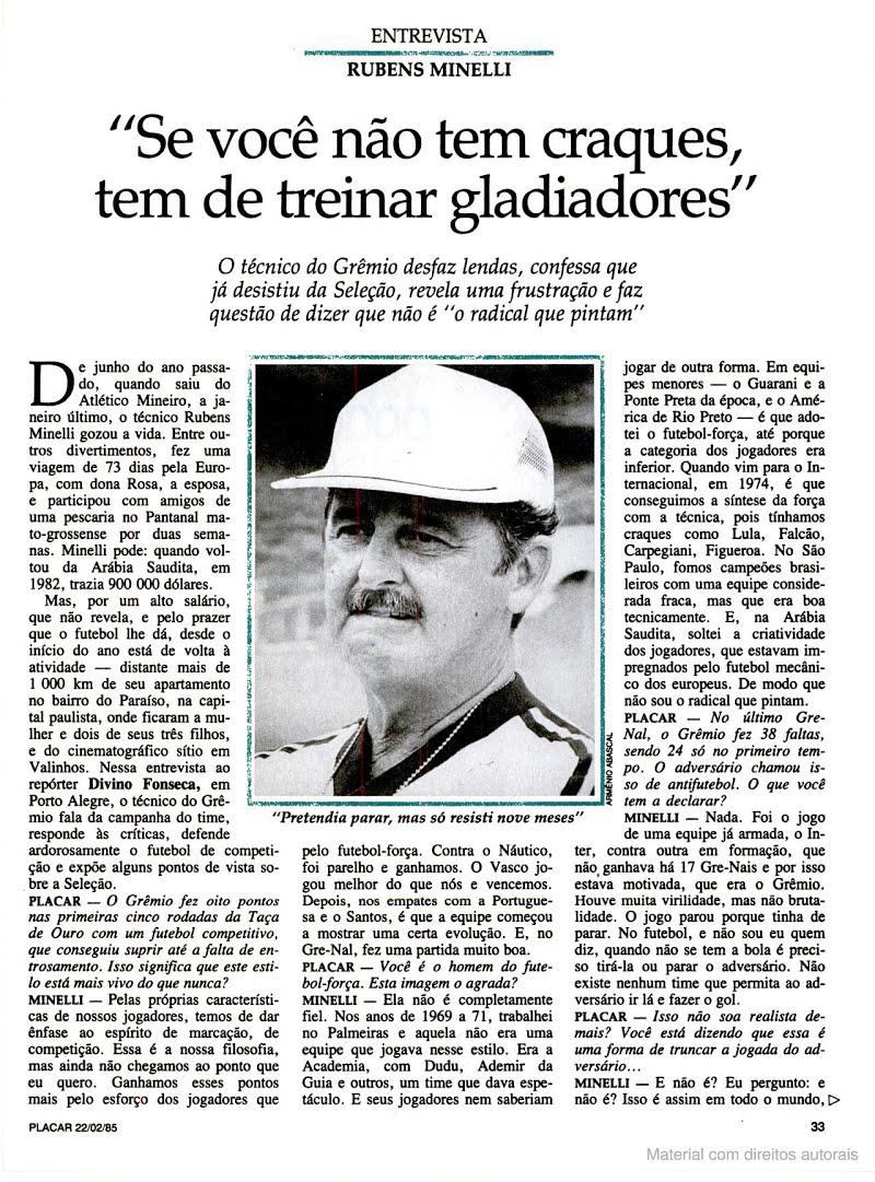 Entrevista de Rubens Minelli em fevereiro de 1985 - Arquivo/PLACAR