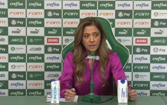 Leila Pereira, durante entrevista no CT do Palmeiras - TV Palmeiras