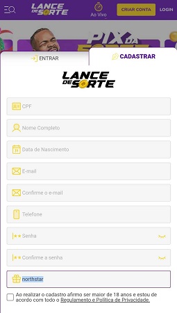 cadastro na lance de sorte