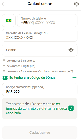 Parimatch código