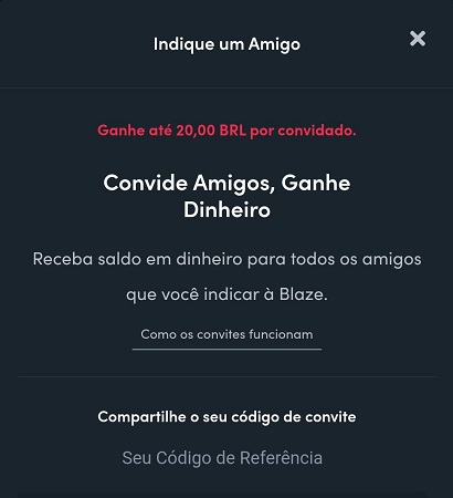 bônus blaze indicação de amigo