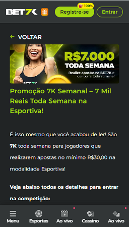 oferta semanal na bet7k