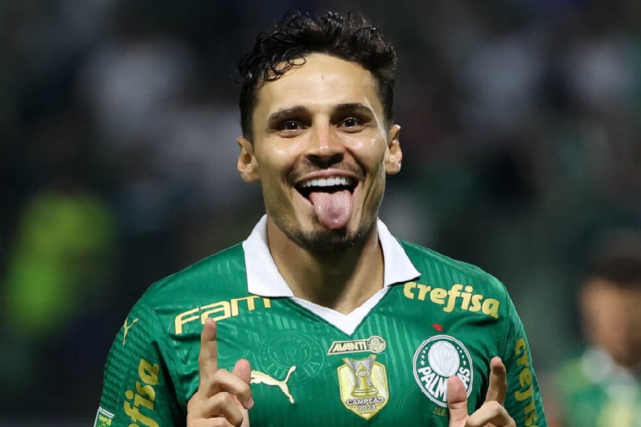 Raphael Veiga comemora gol do Palmeiras contra o Santos - Cesar Greco/Palmeiras/by Canon