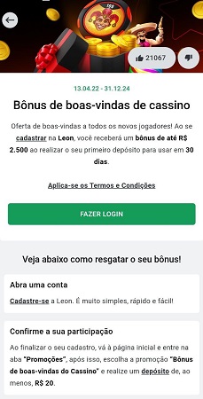 leon bet bônus de cassino