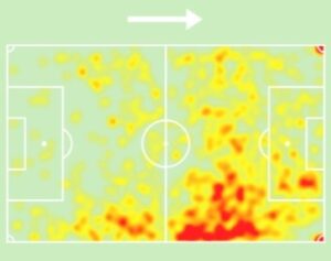 Mapa de calor de Raphinha em La Liga 2023/24 - Sofascore