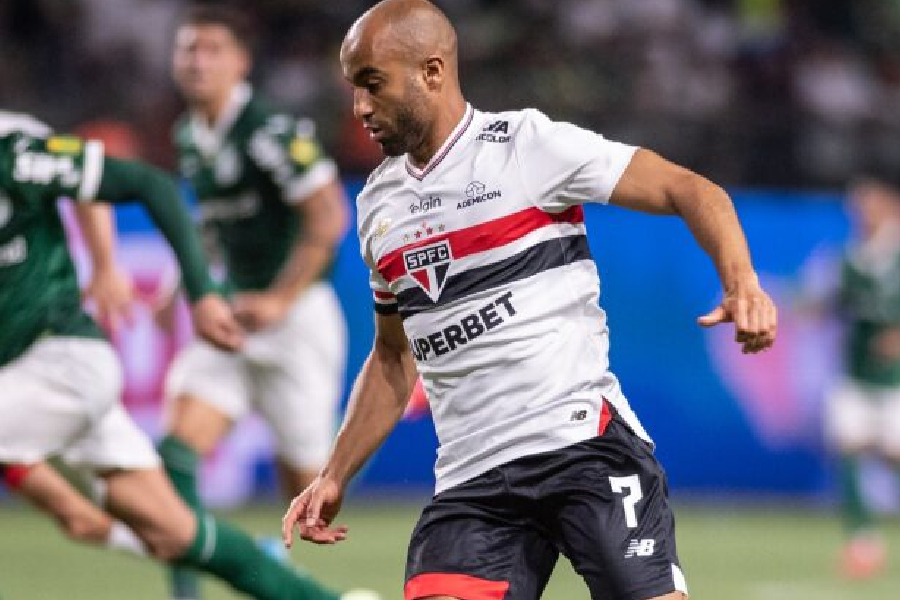 Lucas Moura jogador do São Paulo no clássico contra o Palmeiras no Allianz Parque. Foto: Guilherme Veiga/Agência Paulistão