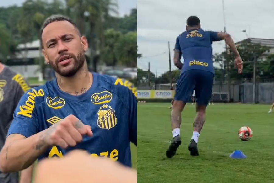 Neymar em seu primeiro treino no Santos - @SantosFC/X