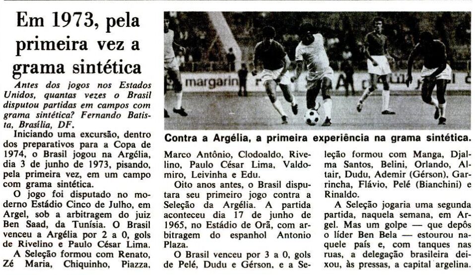 Reportagem sobre a estreia no sintético, em edição de junho de 1976